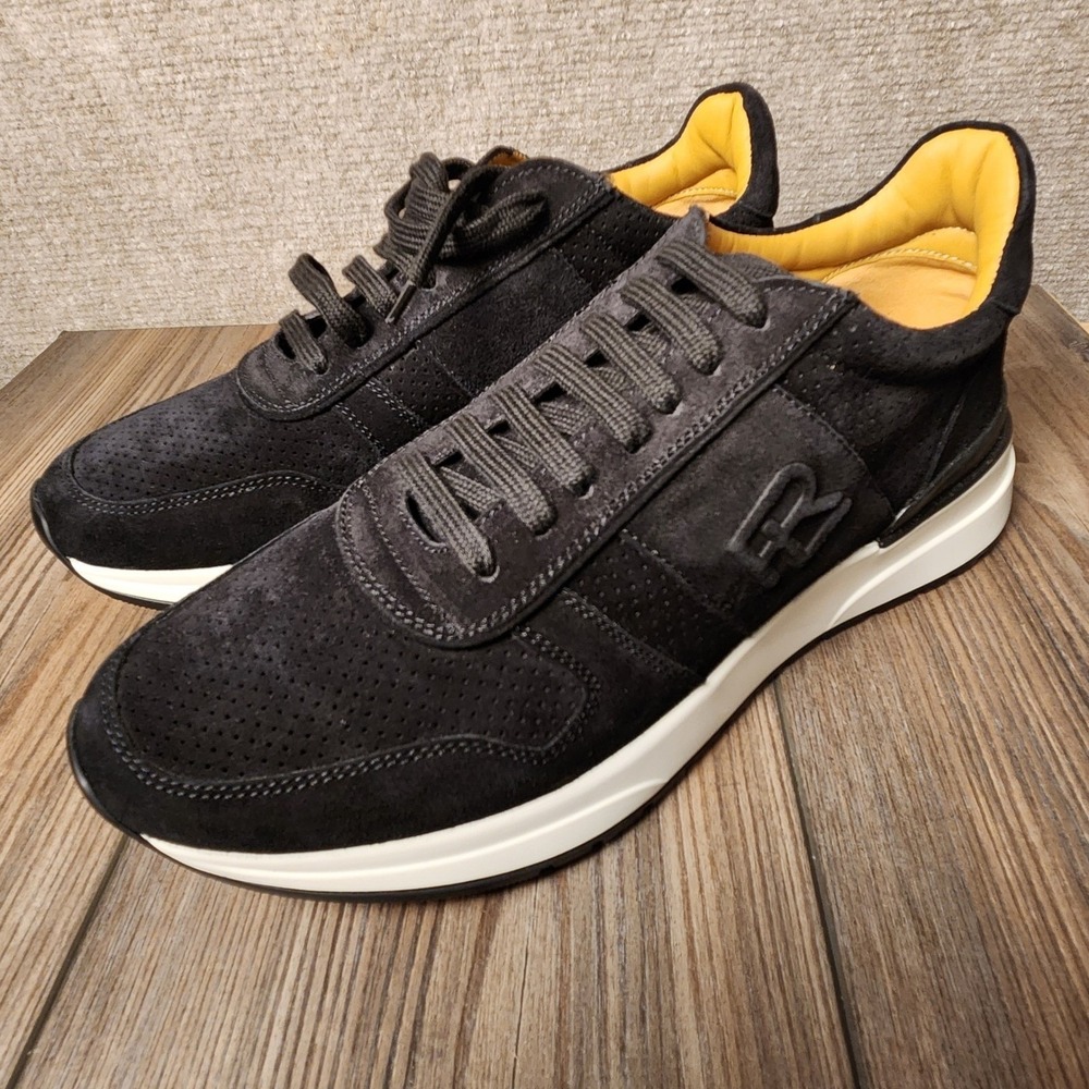 Ralph Lauren Ethan Suede Sneakers Mens 10 Black, RL Logo Made in Italy Luxury